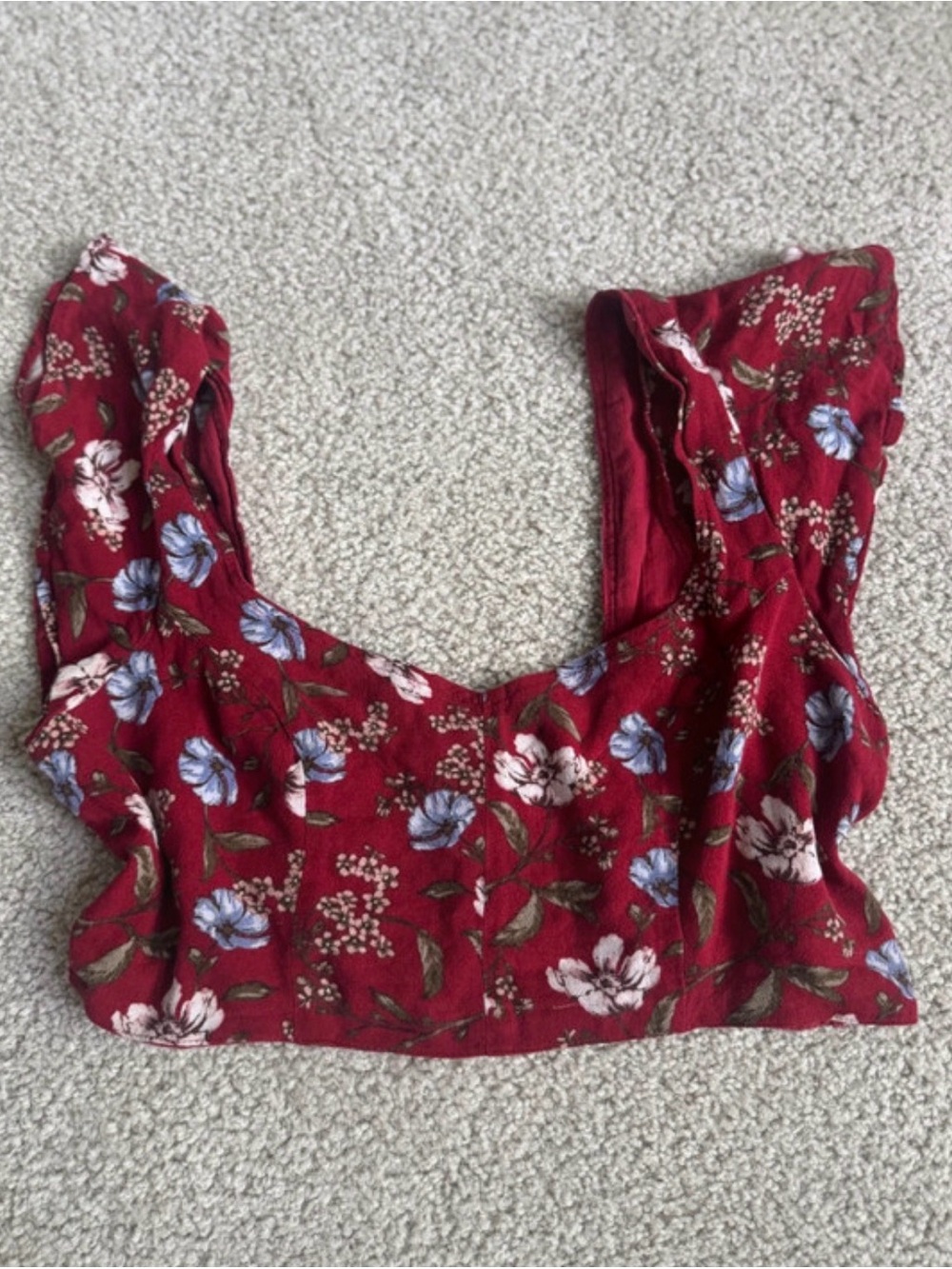 American Eagle Outfitters Red Floral Square-Neck Crop top tee y2k
